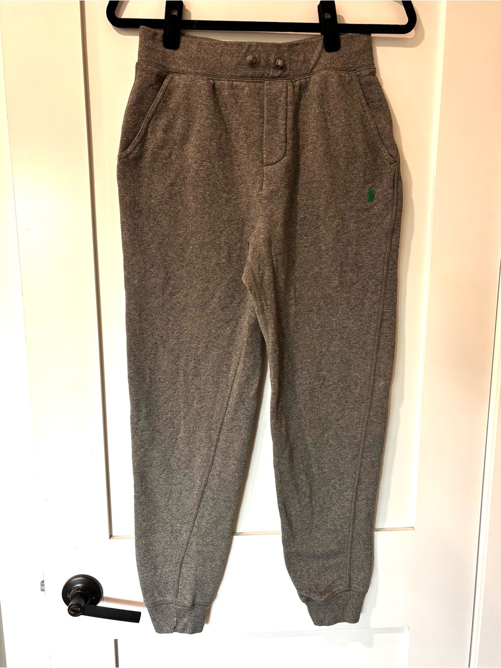Polo Ralph Lauren Boys Gray Jogger Pants Size L 14-16 Green Pony